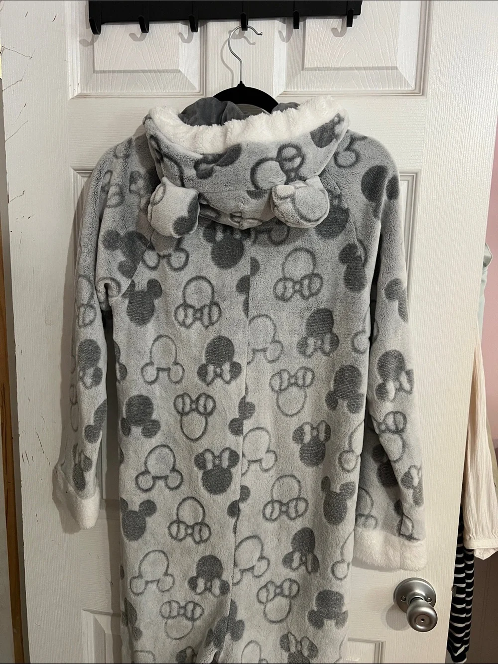Disney Gray & White Fleece Hooded One-Piece Pajama with Pom Pom Ties - Picture 2 of 8